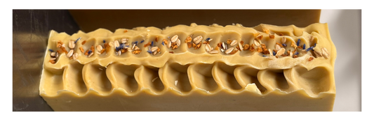 Goat Milk Honey Lemon Soap Loaf with Oats and Lavender on top