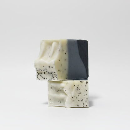 white, blue gradient 
bar soap with a white background