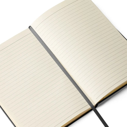 Open notebook with lined pages on a white background
